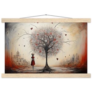 Heart Tree of Desire - Abstract Art Print with Hanger - 30x45 cm / 12x18″, Natural wood wall hanger