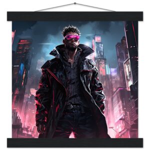 Cool Cyberpunk Dude Art Print with Hanger - 30x30 cm / 12x12″, Black wall hanger