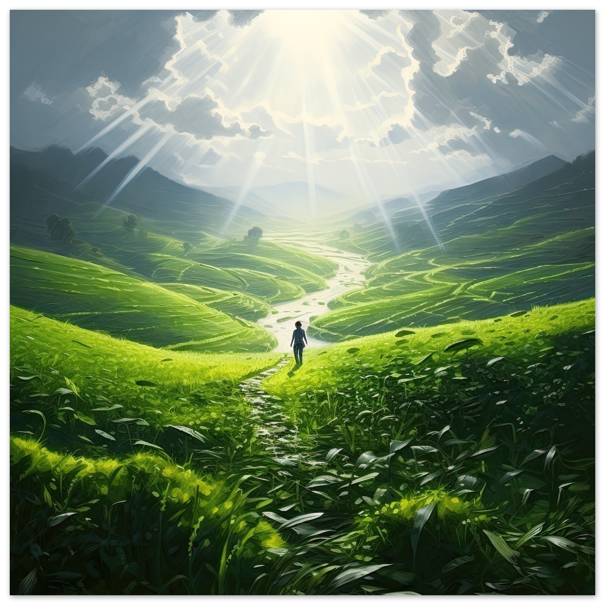 Daybreak – Fields of Green – Art Poster – 40×40 cm / 16×16″