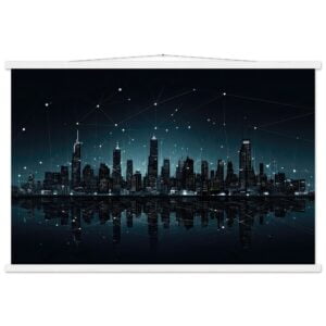 City Skyline Night Constellations Art Print with Hanger - 60x90 cm / 24x36″, White wall hanger