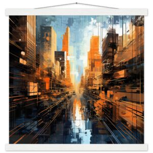 Abstract City Art Print with Hanger - 45x45 cm / 18x18″, White wall hanger