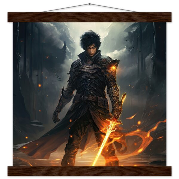 Male Anime Character - Flaming Sword - Art Print with Hanger