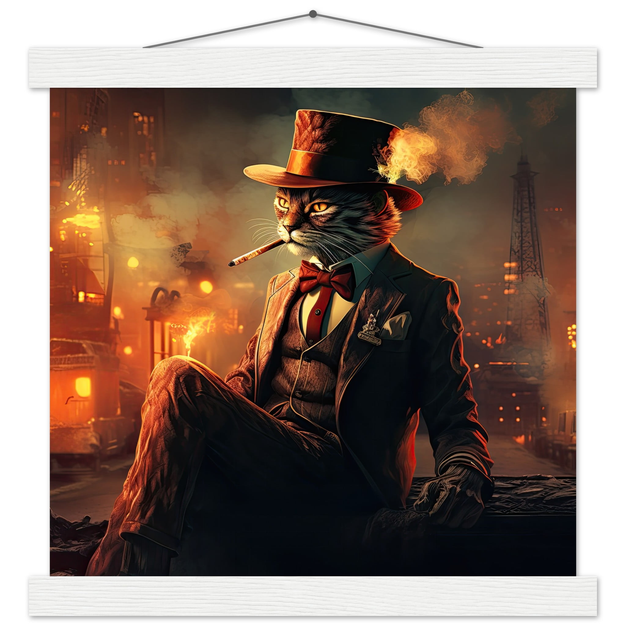 Gangster Cat Cool Art Print with Hanger – 30×30 cm / 12×12″, White wall hanger