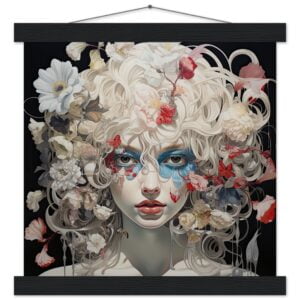 Flower Girl Art Print with Hanger - 30x30 cm / 12x12″, Black wall hanger