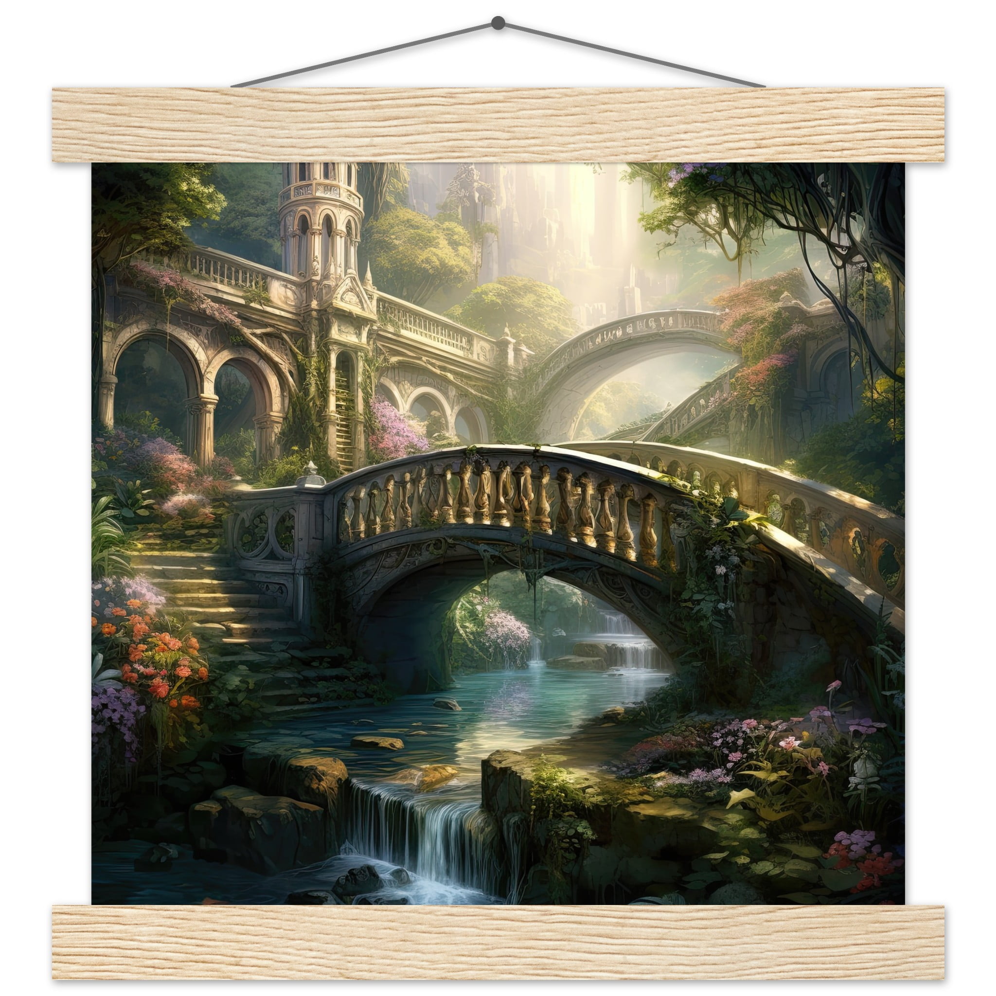 Bridge to the Kingdom of Paradise Art Print with Hanger - 25x25 cm / 10x10″, Natural wood wall hanger