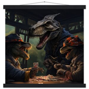 Tyrannosaurus Rex Poker Art Print with Hanger - 45x45 cm / 18x18″, Black wall hanger