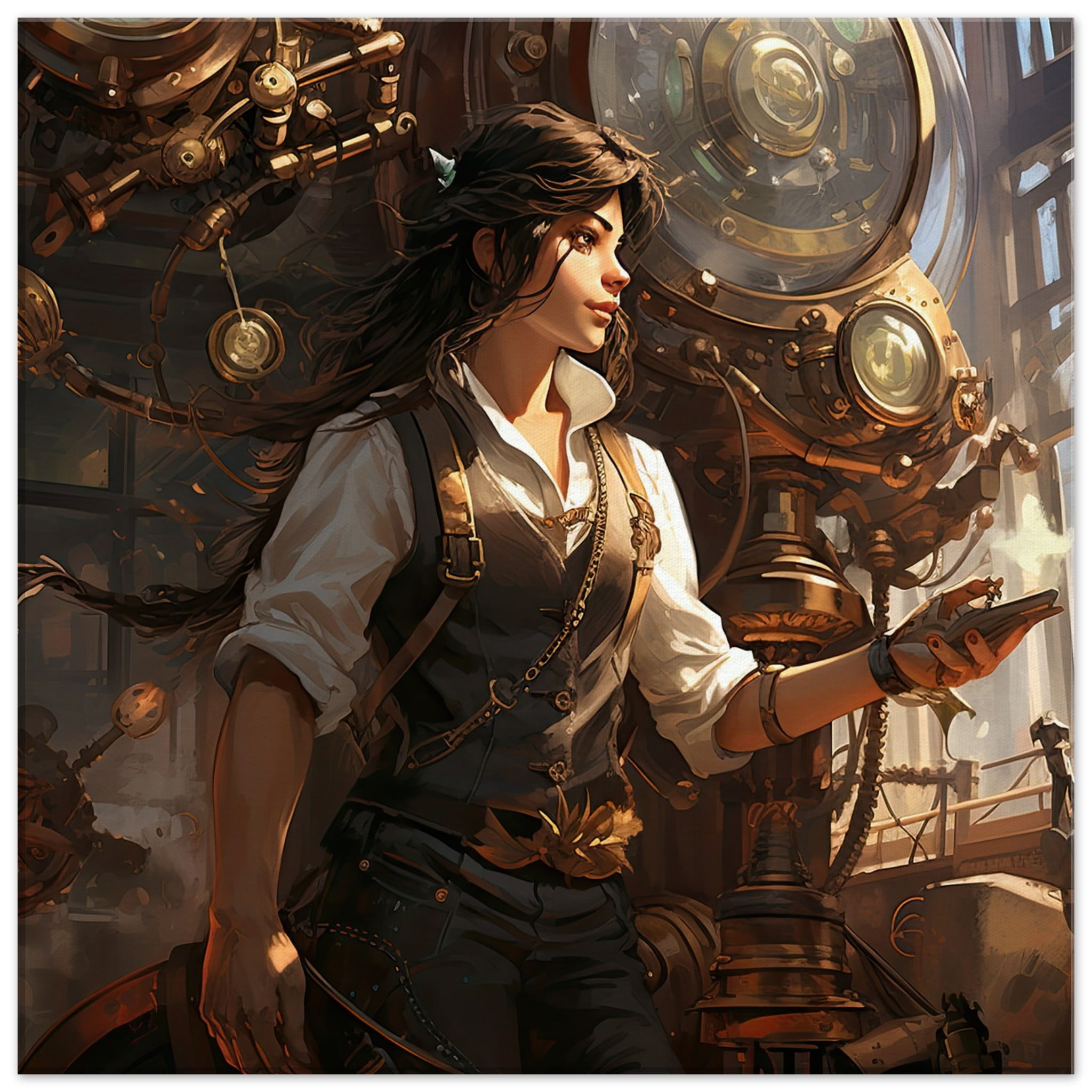 Steampunk Princess Art Canvas Print – 50×50 cm / 20×20″, Slim