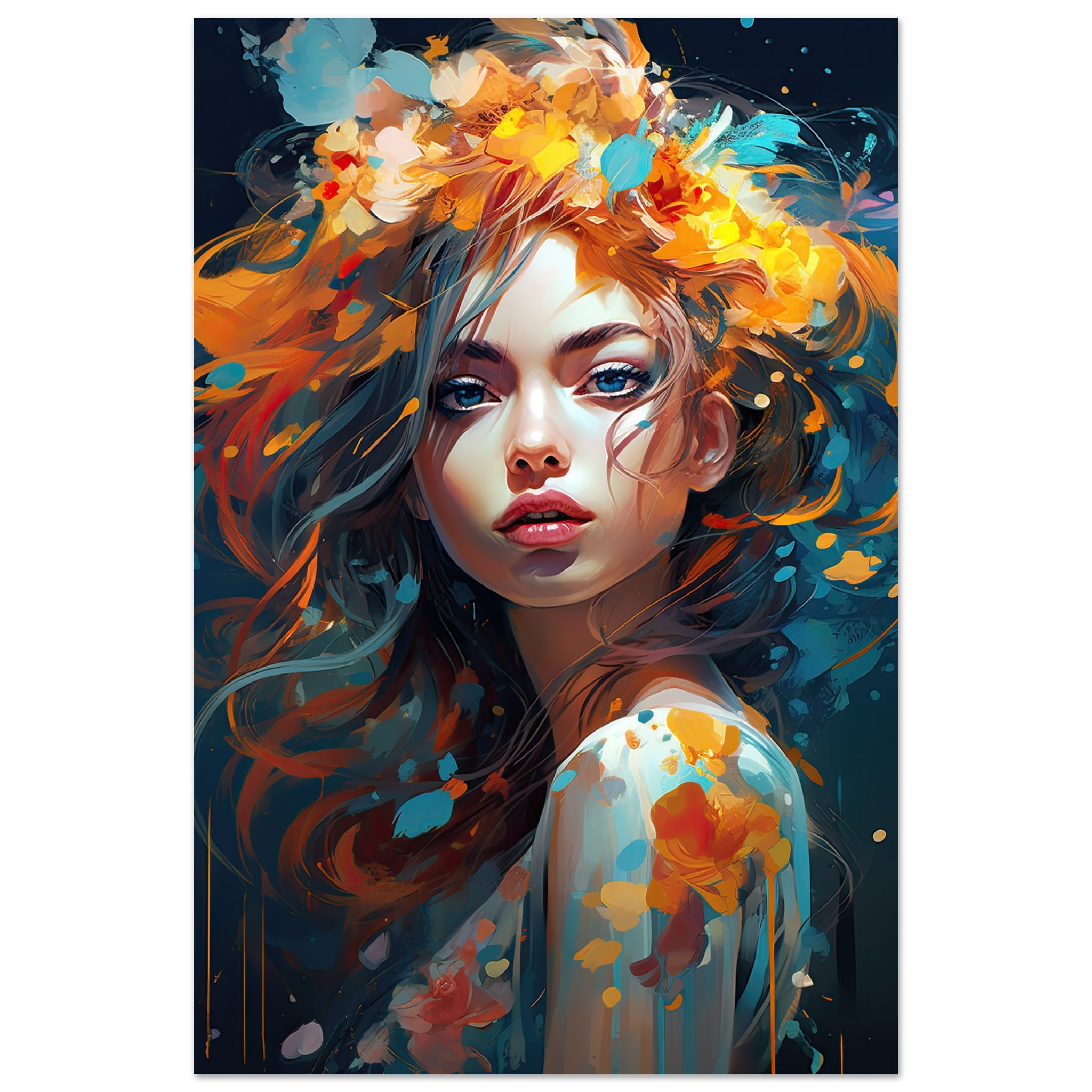 Girl Painted in Color Art Metal Print – 50×75 cm / 20×30″