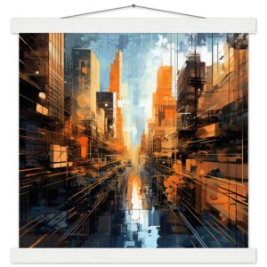 Abstract City Art Print with Hanger - 35x35 cm / 14x14″, White wall hanger