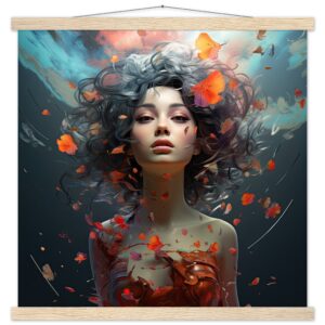 Digital Art - Girl Beautiful Abstract - Art Print with Hanger - 50x50 cm / 20x20″, Natural wood wall hanger