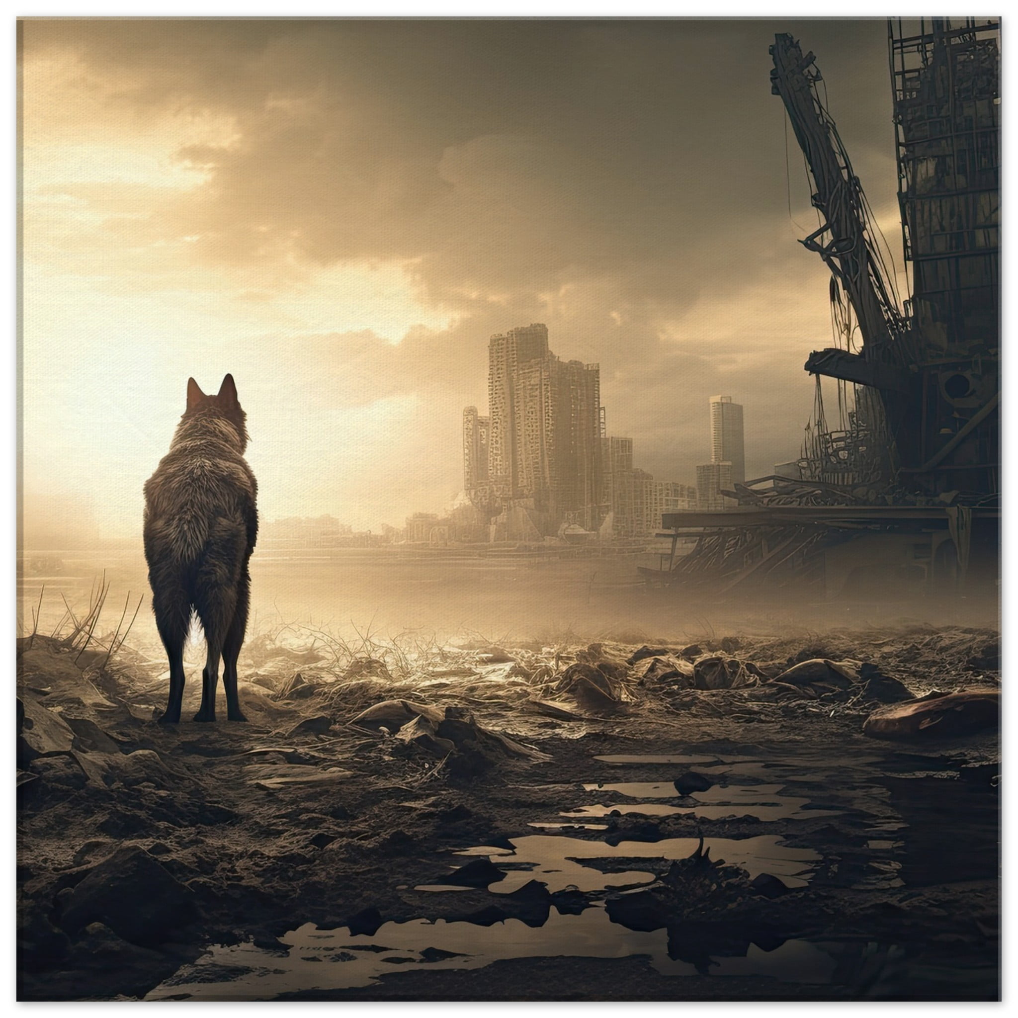 Lone Wolf Post-Apocalyptic Canvas Print – 50×50 cm / 20×20″, Slim