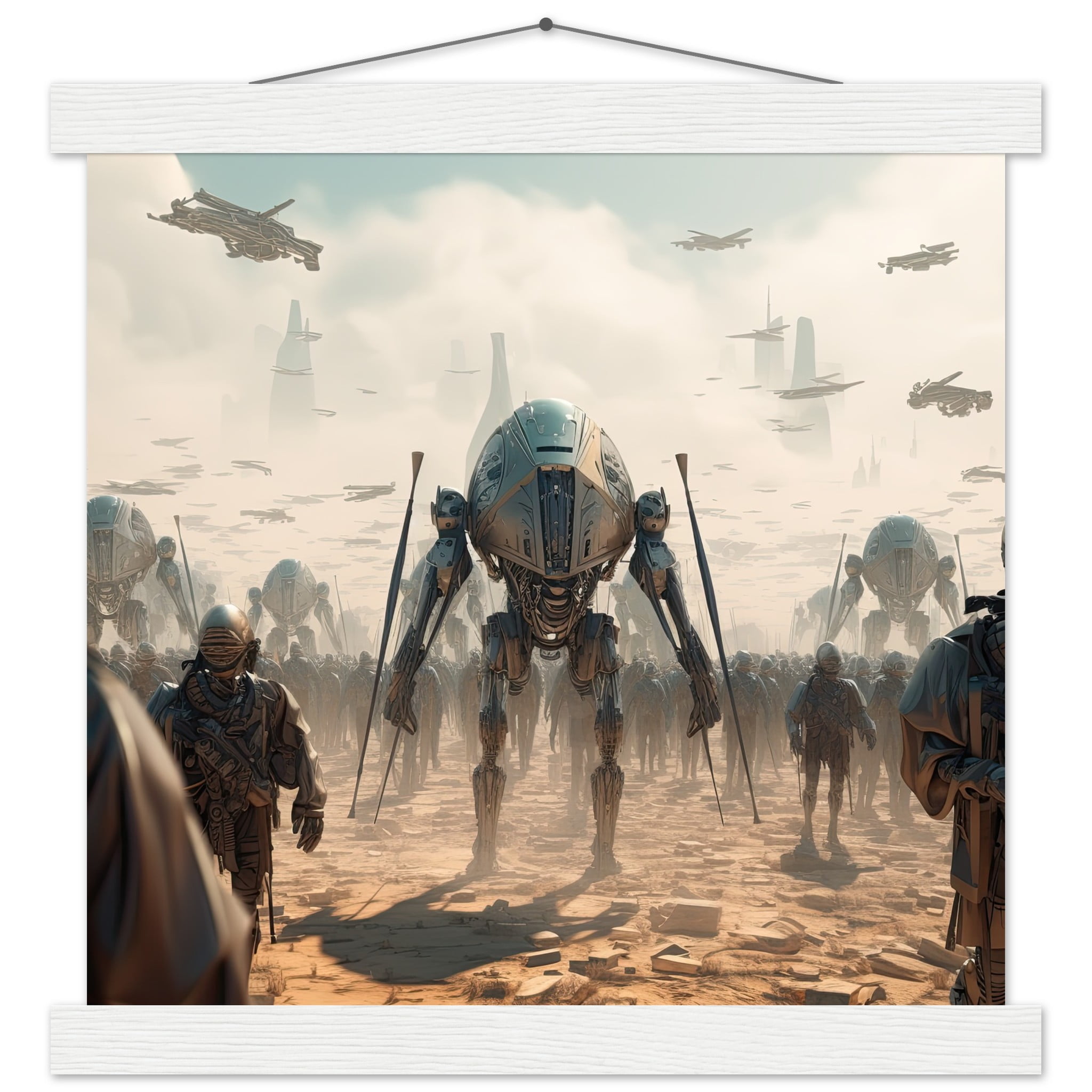 Future War Sci-Fi Art Print with Hanger – 30×30 cm / 12×12″, White wall hanger