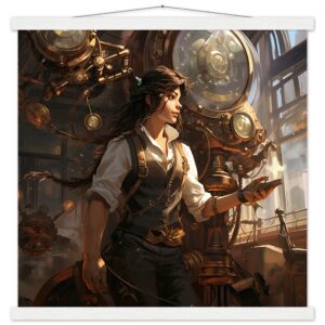 Steampunk Princess Art Print with Hanger - 50x50 cm / 20x20″, White wall hanger