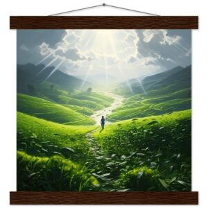 Daybreak - Fields of Green - Art Print with Hanger - 30x30 cm / 12x12″, Dark wood wall hanger