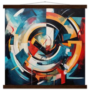 Abstract Colorful Painted Blue Art Print with Hanger - 50x50 cm / 20x20″, Dark wood wall hanger