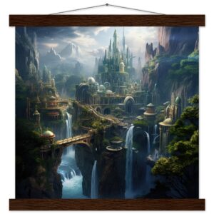 Elven Kingdom Art Print with Hanger - 35x35 cm / 14x14″, Dark wood wall hanger