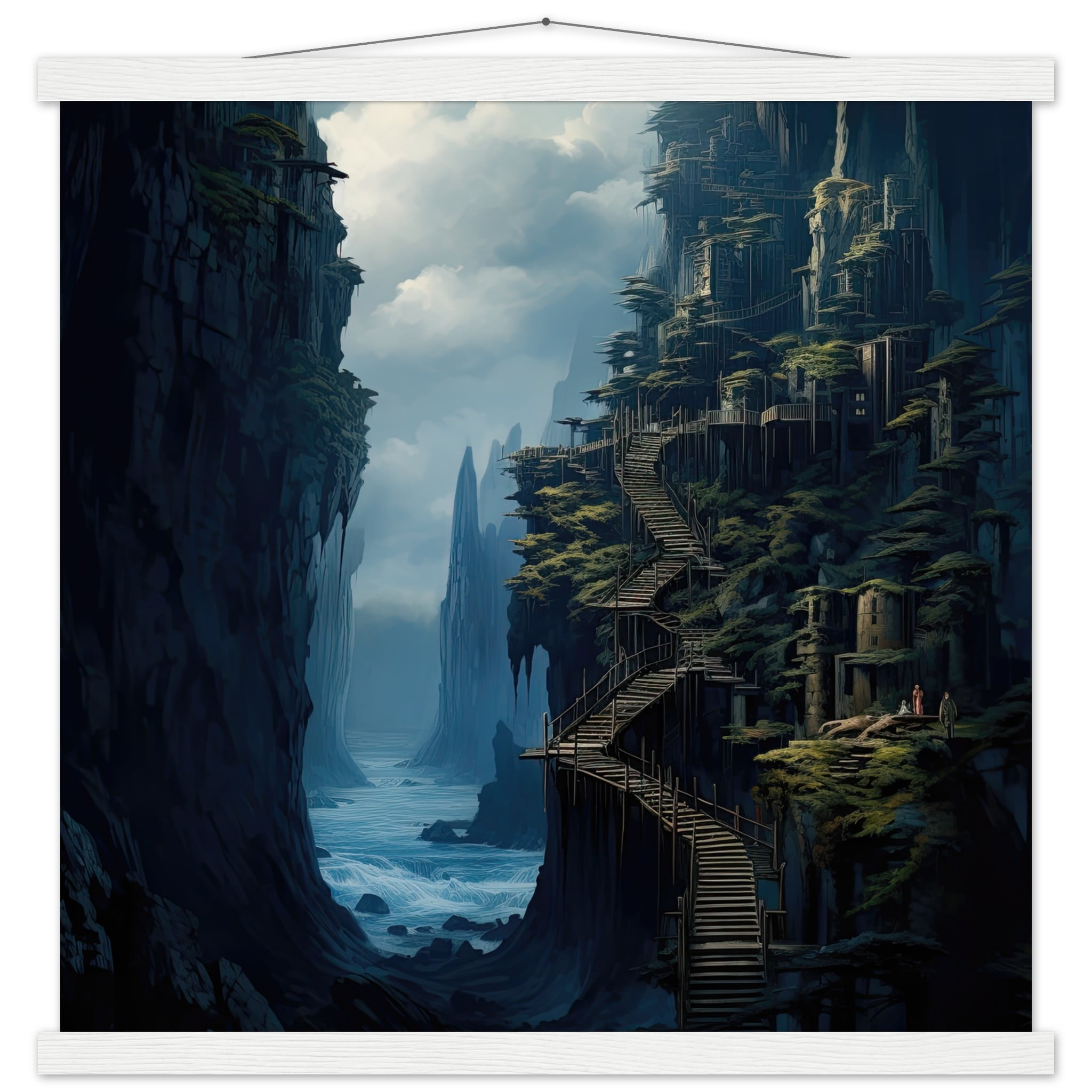Cliffside Kingdom Landscape Art Print with Hanger – 50×50 cm / 20×20″, White wall hanger