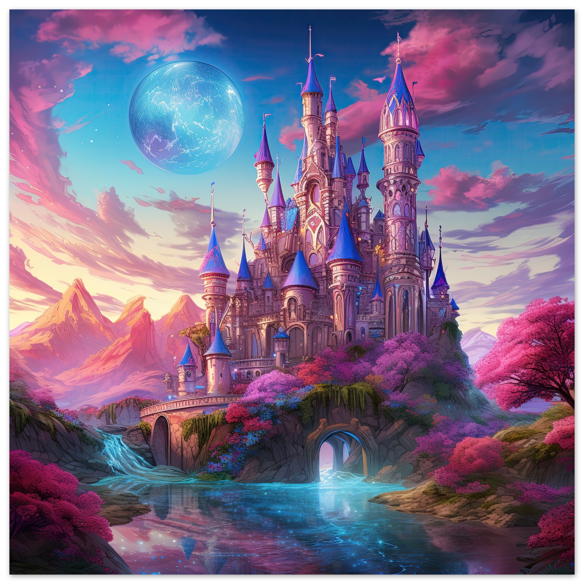 Colorful Fairy Tale Castle Art Poster – 25×25 cm / 10×10″