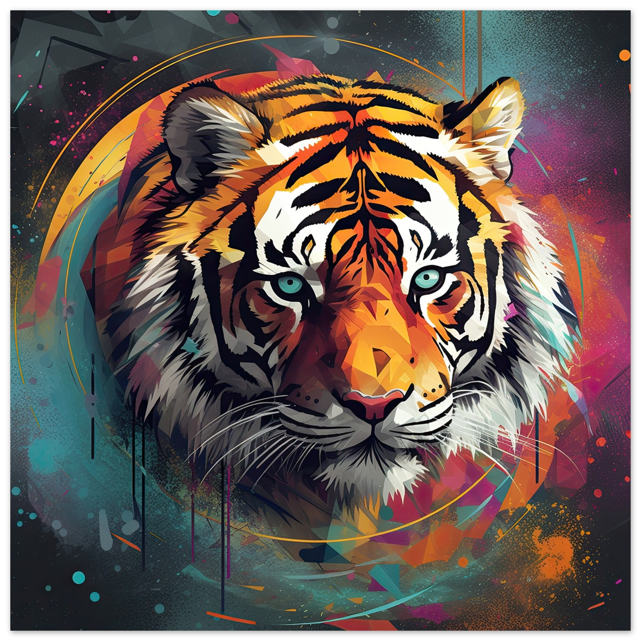 Tiger Colorful Abstract Metal Print – 60×60 cm / 24×24″