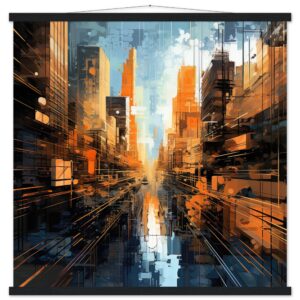Abstract City Art Print with Hanger - 70x70 cm / 28x28″, Black wall hanger