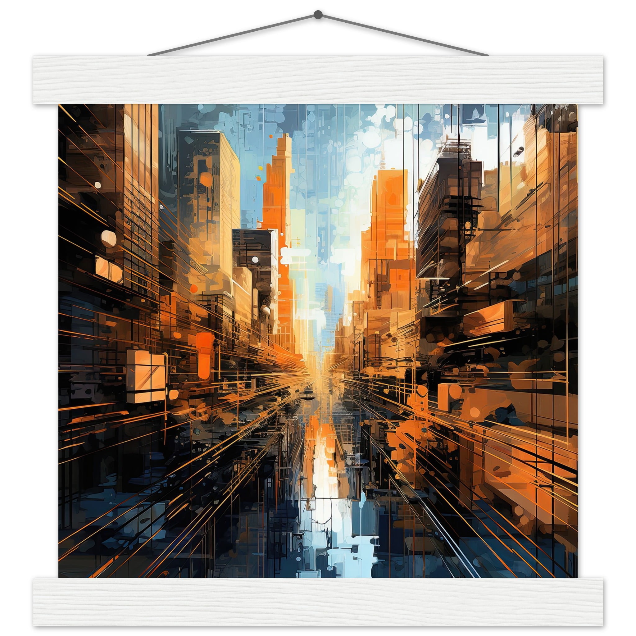 Abstract City Art Print with Hanger – 25×25 cm / 10×10″, White wall hanger