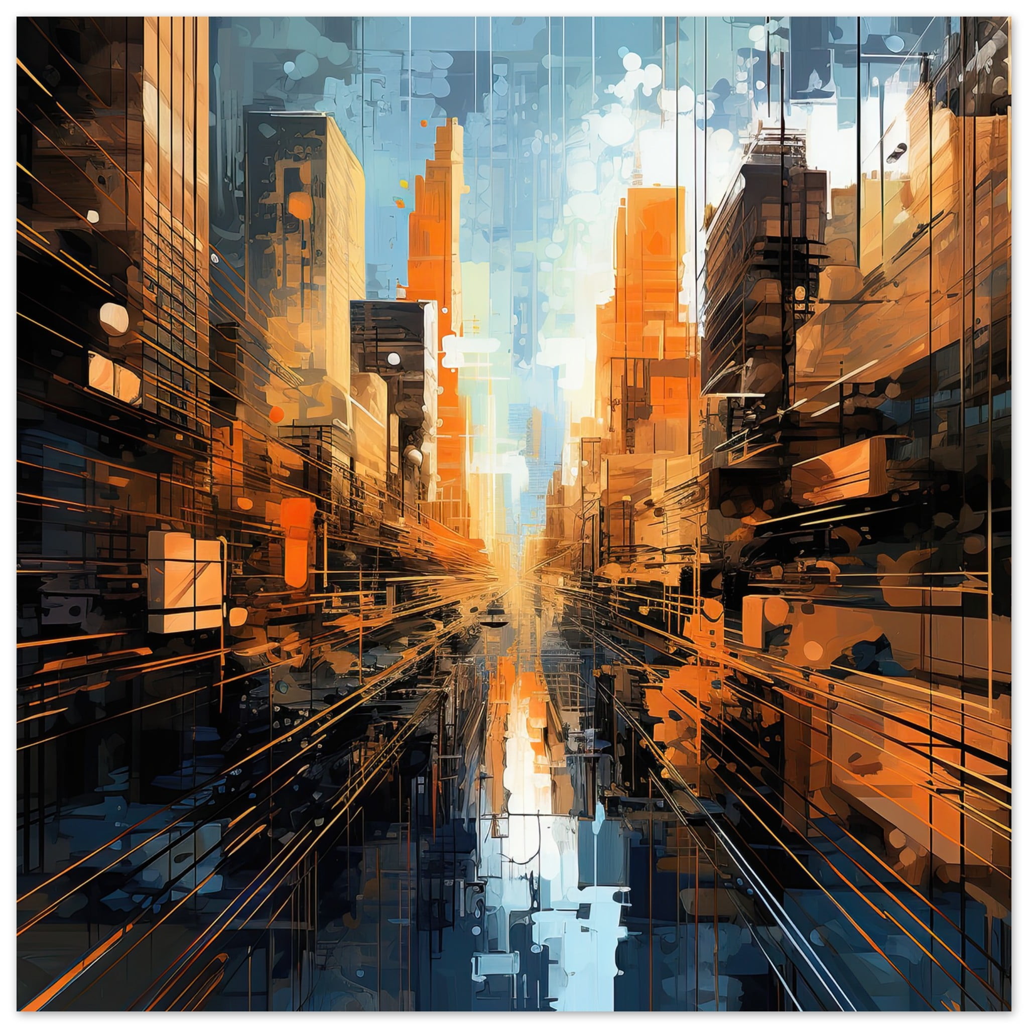 Abstract City Art Metal Print – 20×20 cm / 8×8″