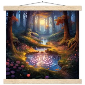 Mesmerizing Forest Whirlpool Art Print with Hanger - 35x35 cm / 14x14″, Natural wood wall hanger
