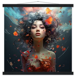 Digital Art - Girl Beautiful Abstract - Art Print with Hanger - 50x50 cm / 20x20″, Black wall hanger