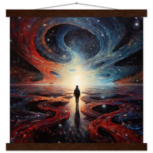 Infinity Abstract Art Print with Hanger - 40x40 cm / 16x16″, Dark wood wall hanger