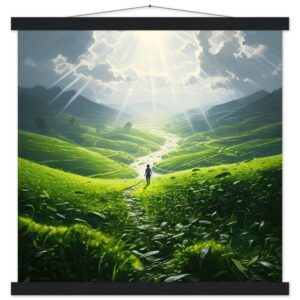 Daybreak - Fields of Green - Art Print with Hanger - 45x45 cm / 18x18″, Black wall hanger