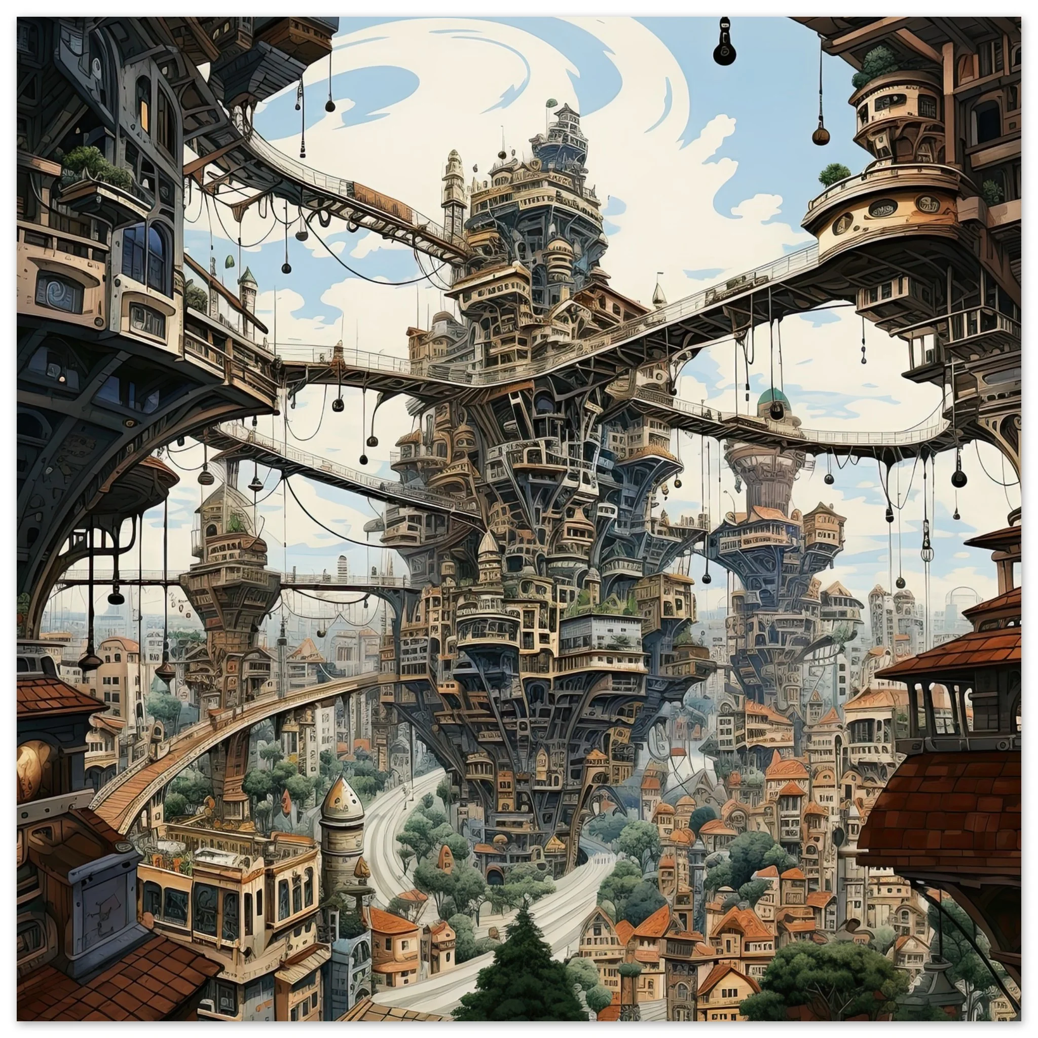 Surreal City Art Poster – 35×35 cm / 14×14″