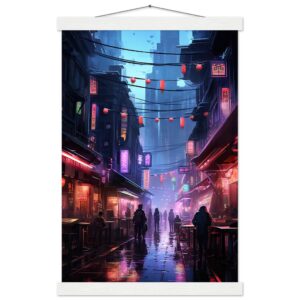 Cyberpunk Market Sci-Fi Art Print with Hanger - 30x45 cm / 12x18″, White wall hanger