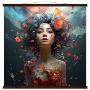 Digital Art - Girl Beautiful Abstract - Art Print with Hanger - 70x70 cm / 28x28″, Dark wood wall hanger
