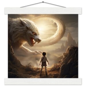 The Boy and the Chimera Art Print with Hanger - 25x25 cm / 10x10″, White wall hanger