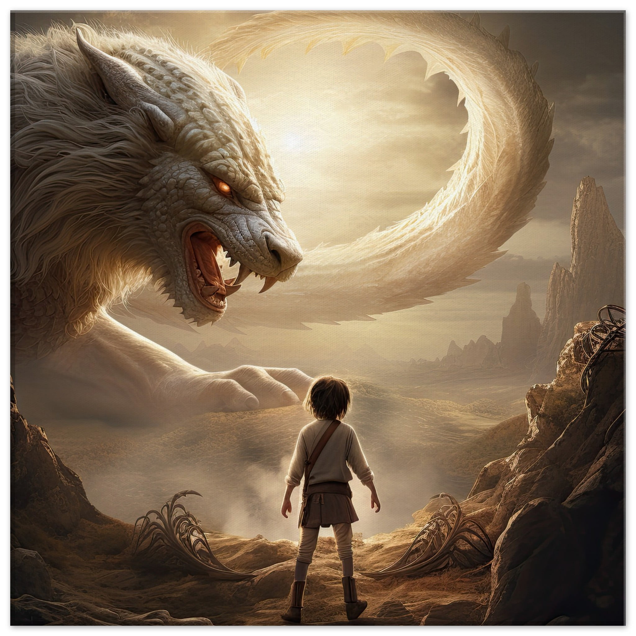 The Boy and the Chimera Canvas Print - 50x50 cm / 20x20″, Thick