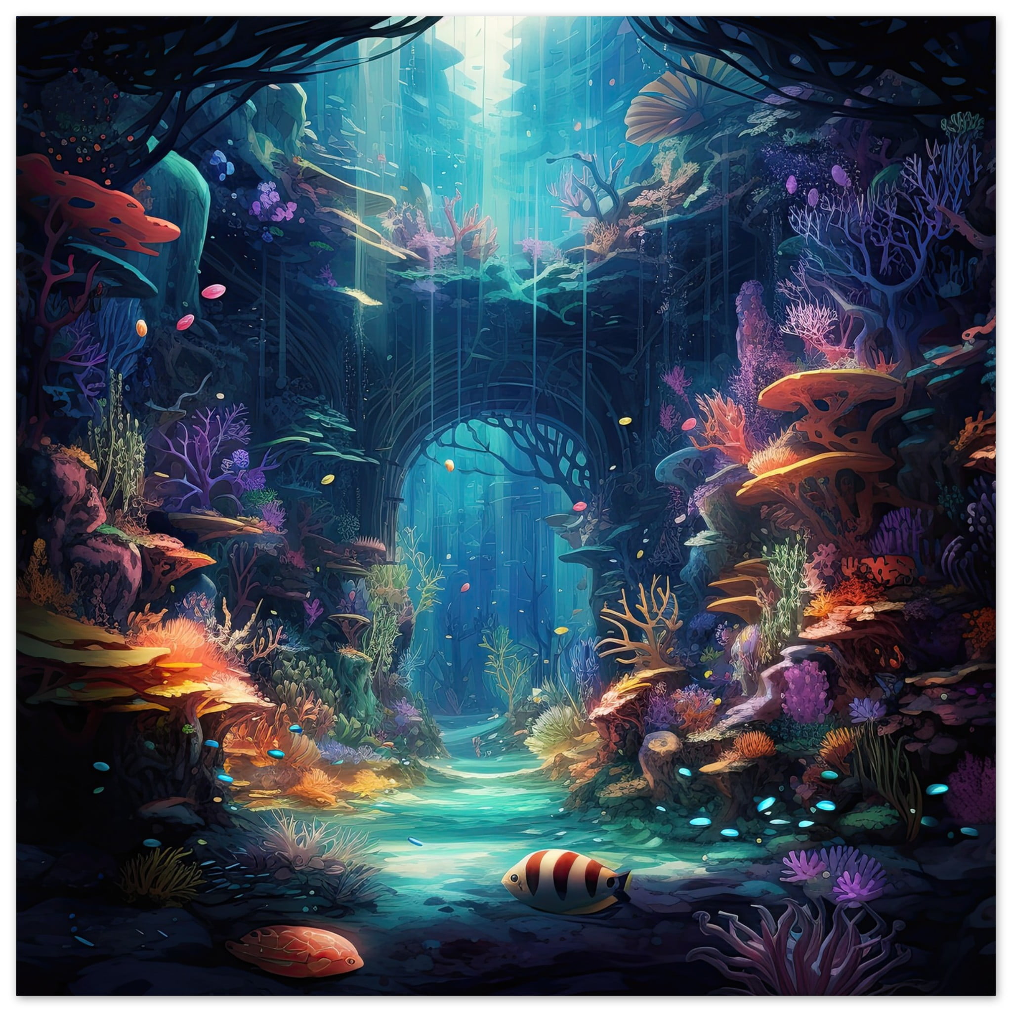 Underwater Paradise Ocean Art Poster – 25×25 cm / 10×10″