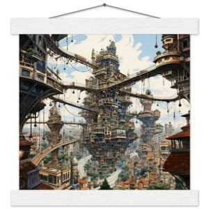 Surreal City Art Print with Hanger - 25x25 cm / 10x10″, White wall hanger
