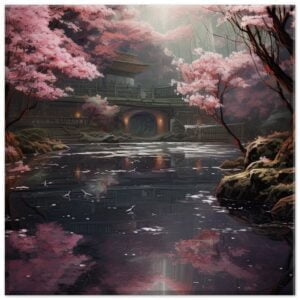 Secret Cherry Blossom Temple Canvas Print - 20x20 cm / 8x8″, Slim