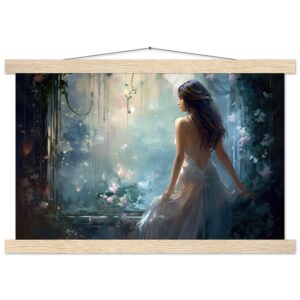 Secret Garden Art Print with Hanger - 30x45 cm / 12x18″, Natural wood wall hanger