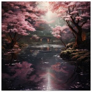 Secret Cherry Blossom Temple Metal Print