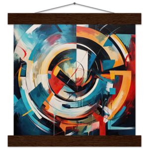 Abstract Colorful Painted Blue Art Print with Hanger - 25x25 cm / 10x10″, Dark wood wall hanger