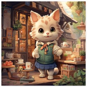Cute Kitten Coffee Shop Metal Print - 20x20 cm / 8x8″
