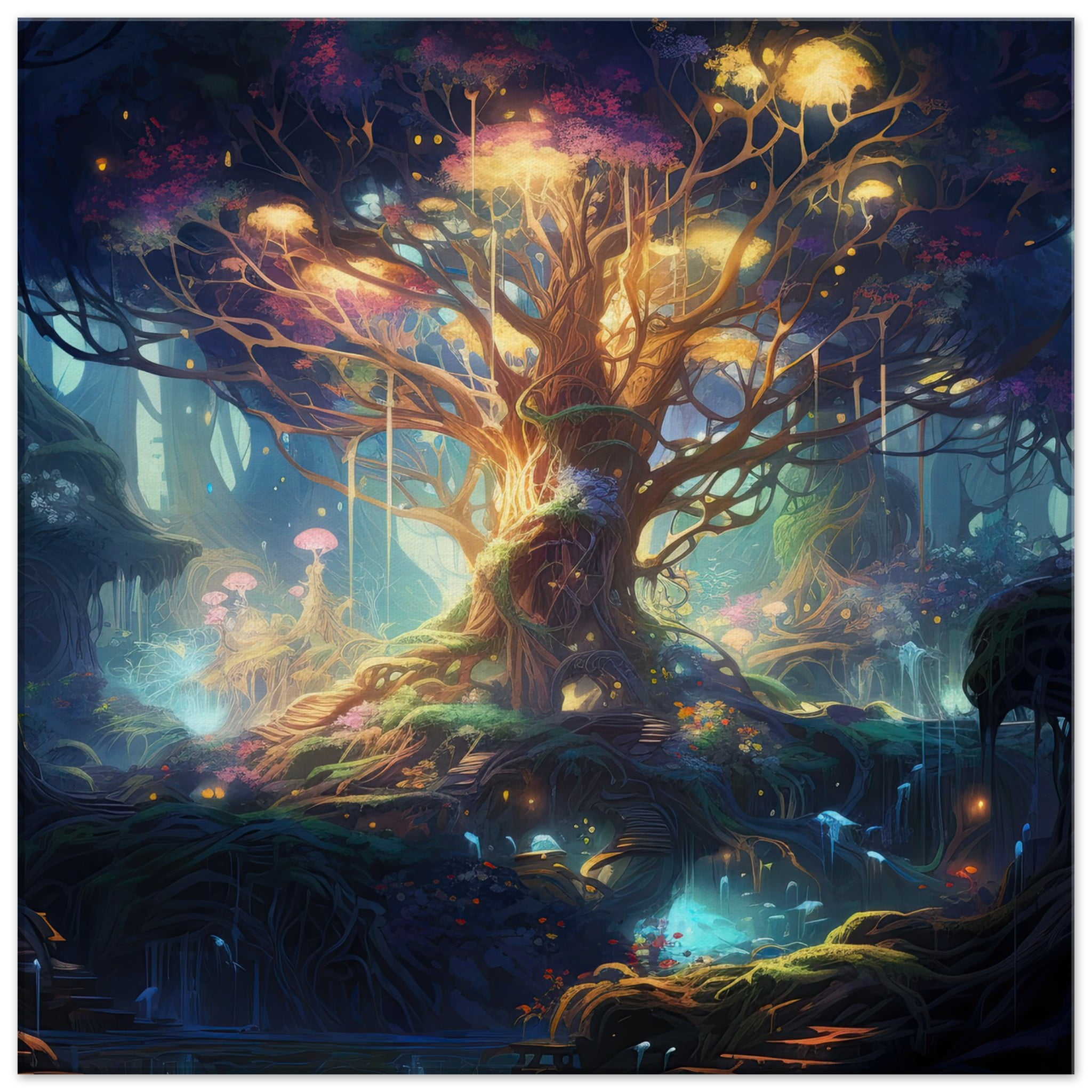 Magical Tree Kingdom Canvas Print – 60×60 cm / 24×24″, Thick