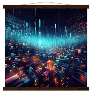 High Speed Data Art Print with Hanger - 50x50 cm / 20x20″, Dark wood wall hanger