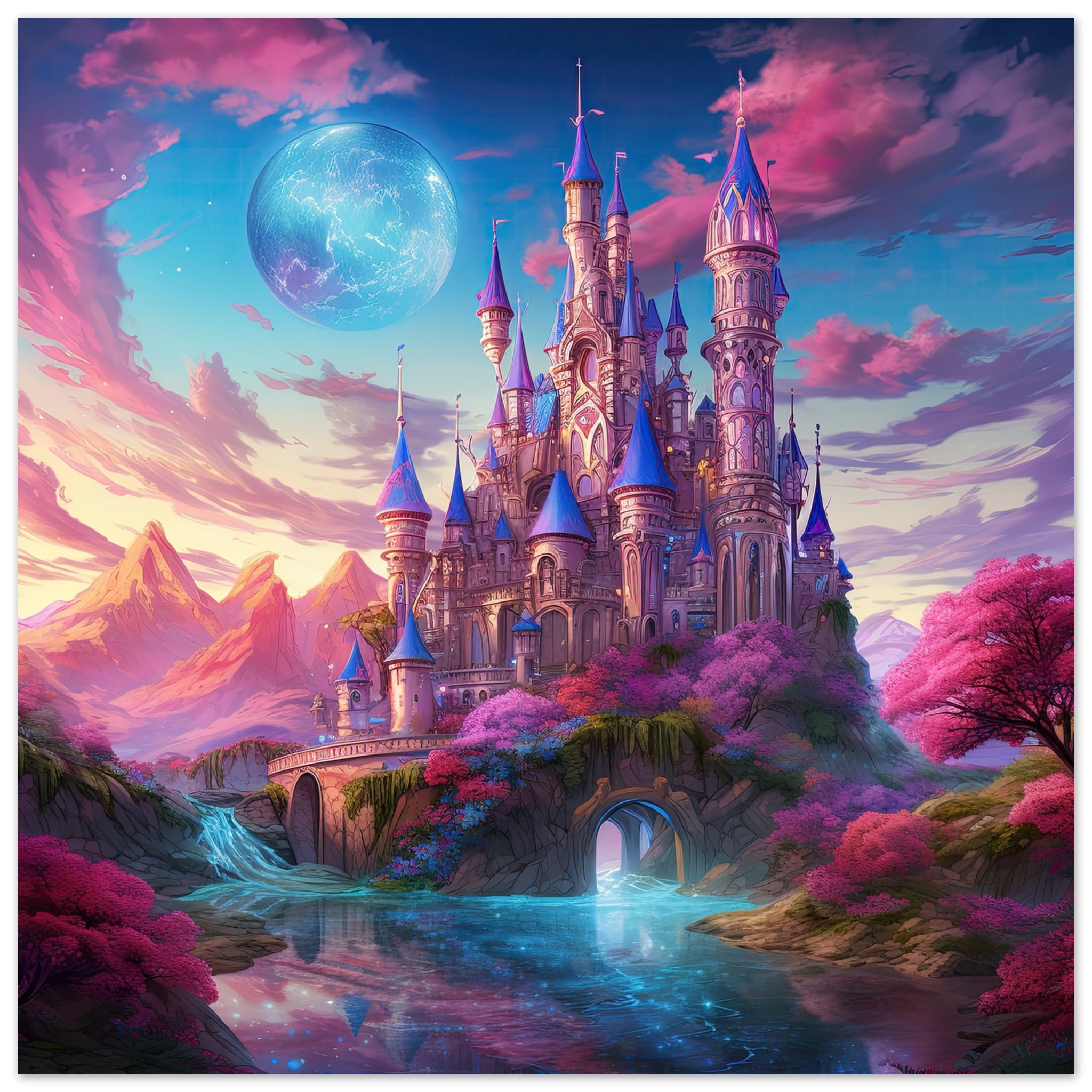Colorful Fairy Tale Castle Art Poster – 70×70 cm / 28×28″