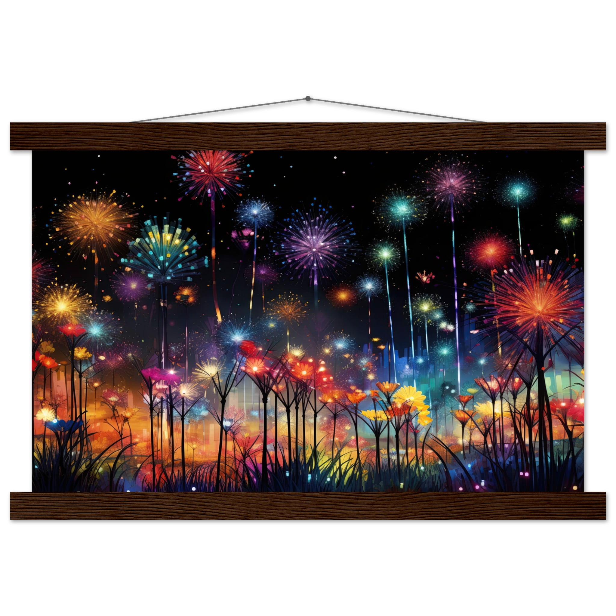 Fireworks and Flowers of Light and Color – Art Print with Hanger – 30×45 cm / 12×18″, Dark wood wall hanger