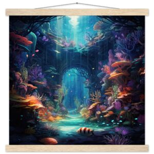 Underwater Paradise Ocean Art Print with Hanger - 45x45 cm / 18x18″, Natural wood wall hanger