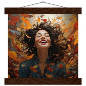 Pure Happiness Art Print with Hanger - 25x25 cm / 10x10″, Dark wood wall hanger