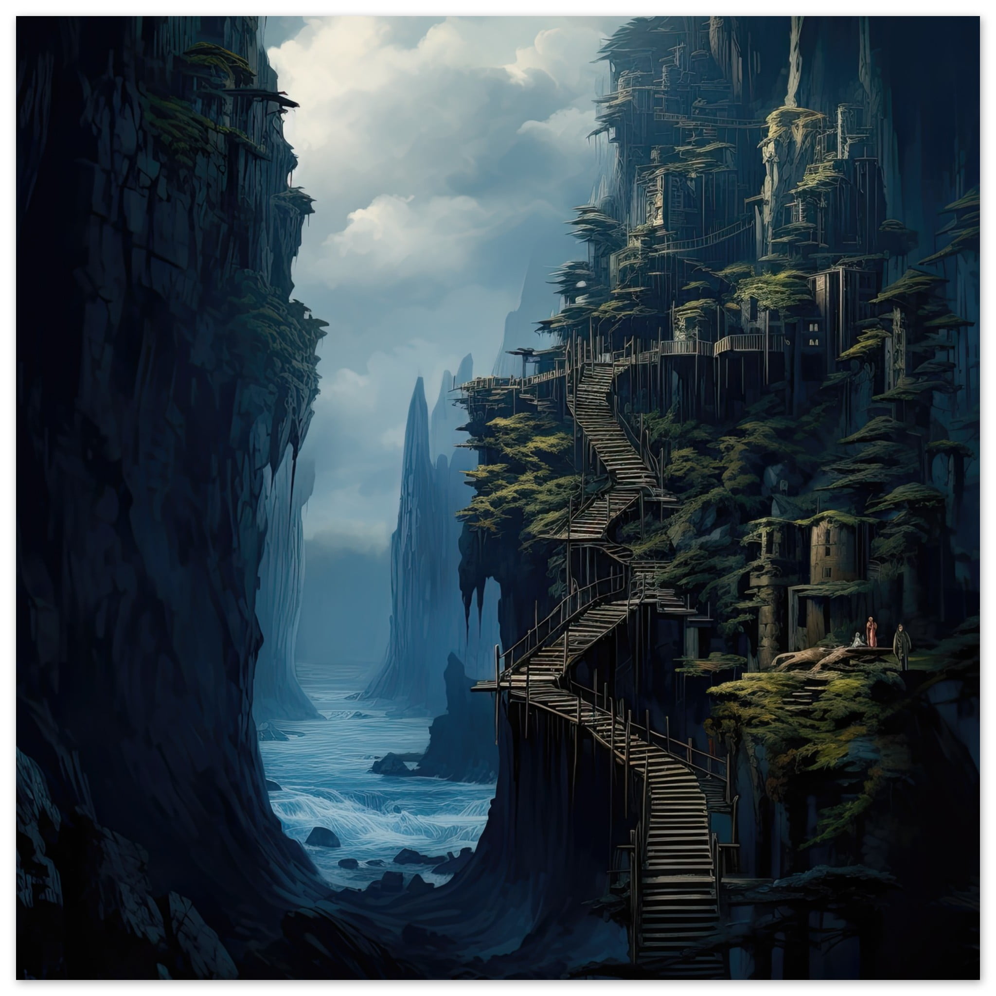 Cliffside Kingdom Landscape Art Metal Print - 20x20 cm / 8x8″