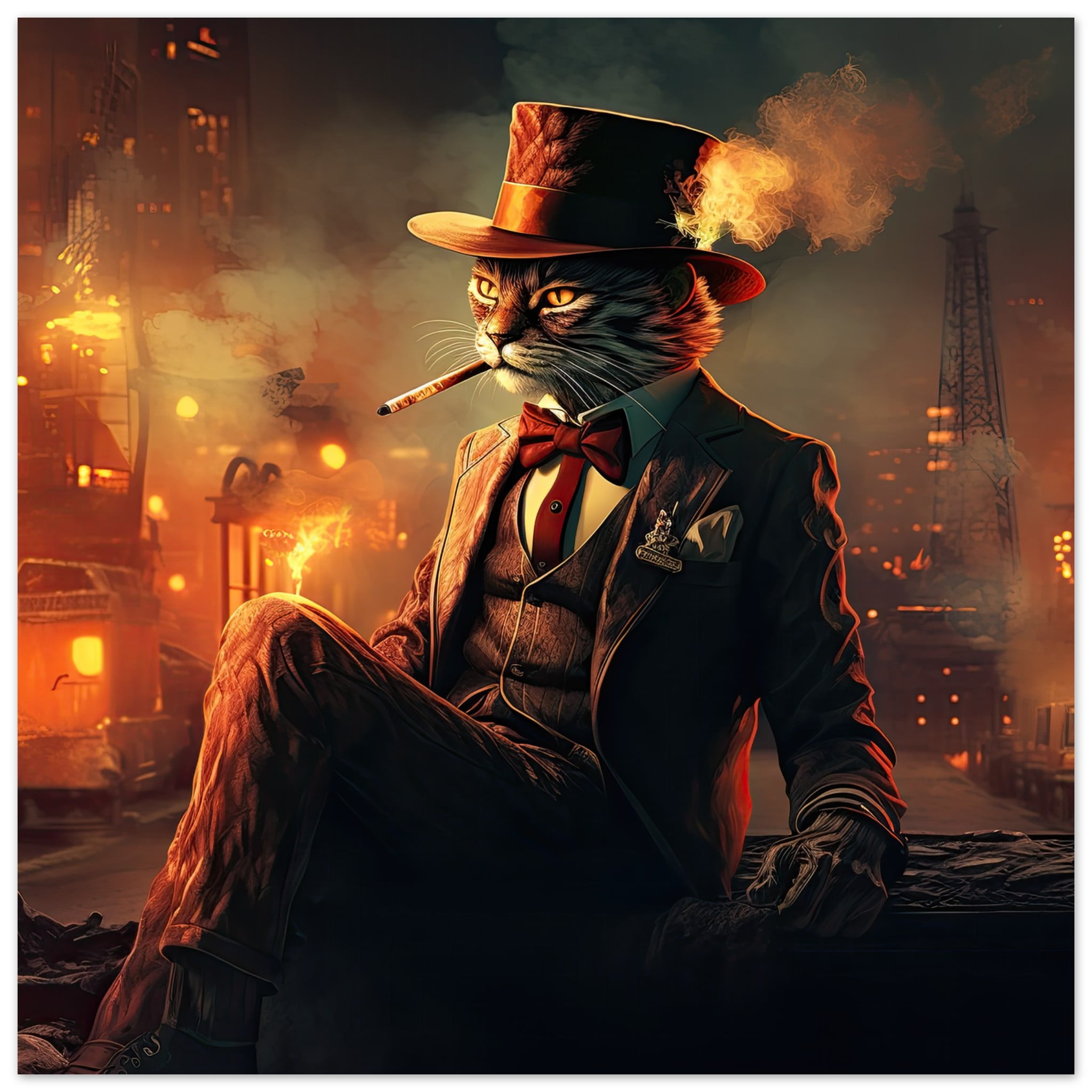 Gangster Cat Cool Art Poster – 40×40 cm / 16×16″